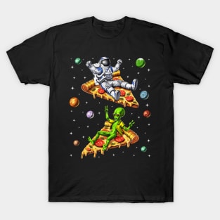 Astronaut And Alien Riding Pizza T-Shirt